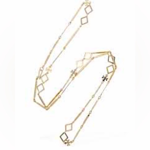 NWT Tory Burch Authentic Roxanne Geo Goldtone Long Geometric Links Necklace - Picture 5 of 16